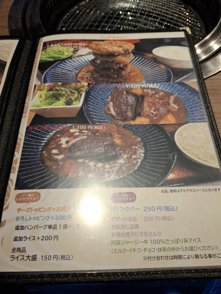 焼肉 肉の山 定食メニュー